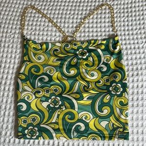 Green and Yellow Floral Chain Strap Top